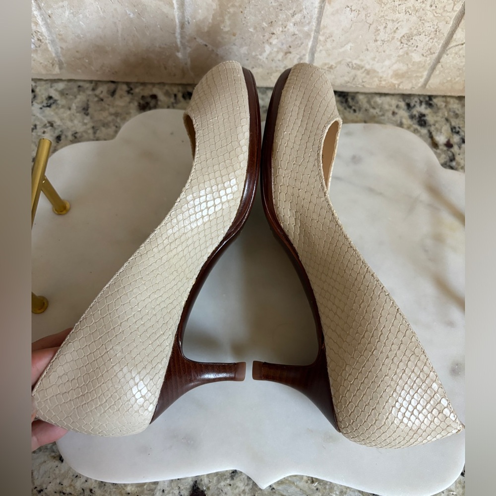 Cole Haan Snakeskin Open Toe Nike Air Cream Kitten Heels 6 - Picture 8 of 15